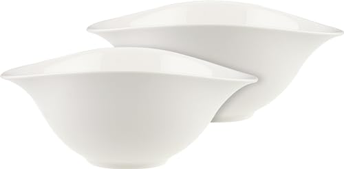 Villeroy & Boch Set de bol para ensalada, 2 piezas Set de vajilla, porcelana Premium, apto para lavavajillas y microondas, blanco