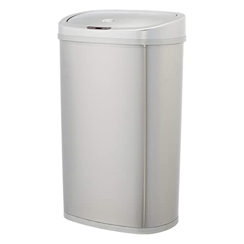 Amazon Basics - Cubo de basura automático de acero inoxidable, metálico, rectangular, 50 litros