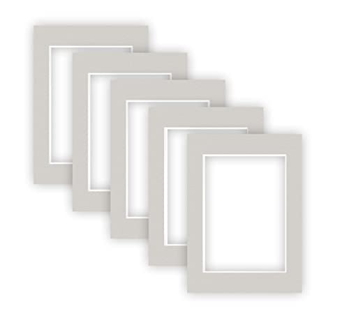 nielsen Conservation paspartú cartón 1,5 mm | Juego de 5 | Formato Exterior 13x18 cm para Formato de Imagen 9x13 cm | Gris Guijarro (Gris Claro) | Superficie estructurada | passepartout Passe-partout