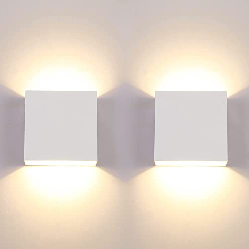 CHEVVY 2 Piezas Aplique LED de Pared Interior 7W Impermeable Blanco Lampara Moderna Cálido 3000K Lampara Pequeña Cuadrada para Dormitorio Pasillo