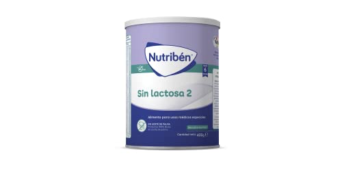 Nutribén Sin Lactosa 2 - Leche en Polvo Bebé Sin Lactosa para Bebés Intolerantes a la Lactosa a partir de los 6 Meses | Sin Aceite de Palma | Con cacito Dosificador Incluido | 1 Bote de 400g