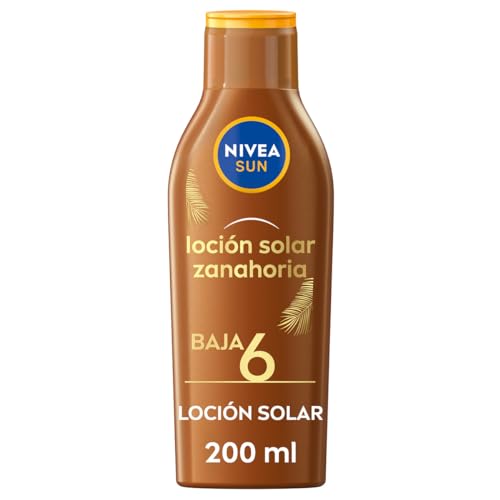 NIVEA SUN Leche Solar Zanahoria FP6 (1 x 200 ml), protección solar para un bronceado bonito y duradero, protector solar hidratante resistente al agua, crema bronceadora