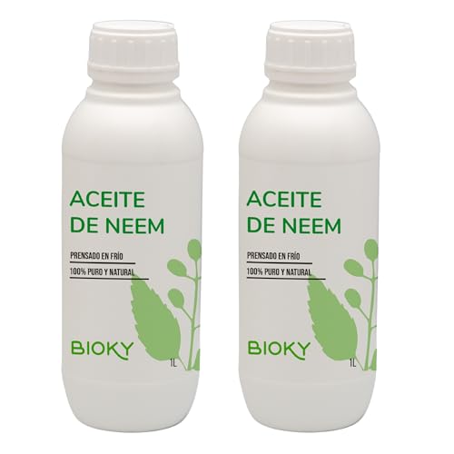Aceite de Neem 2 Litros (Pack 1L + 1L) | Para Plantas: Cochinilla Algodonosa, Mosca Blanca, Pulgones, Araña Roja | Huerto y Jardín | Aceite Neem Puro - Prensado en Frío | Sustituto Insecticida
