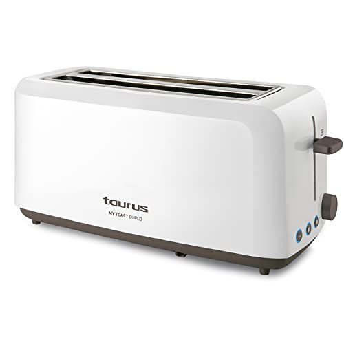Taurus - Tostadora pan My Toast Duplo| Potente 1450 W | doble ranura ancha extra larga | 6 niveles tostado| Luz LED | 3 FUNCIONES - Descongelar| Tostador silencioso | Temporizador Programable