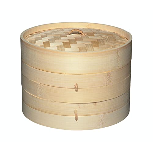 KitchenCraft World of Flavors Cesta de Vapor de Bambú, 2 Niveles, 20cm, Beige