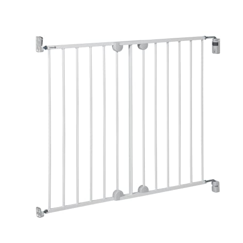Safety 1st Wallfix Barrera de seguridad extensible para escaleras y puertas, barrera para niños y perros para uso en interiores, para aberturas de 62 - 102 cm, metal color blanco