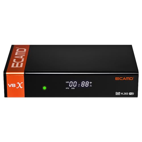 ECAMD V8X DVB-S/S2/S2X SCART Receptor decodificador de satélite con Ranura CA WiFi Integrado, Receptor de satélite Digital 1080P FHD, Compatible con H.265, DLNA