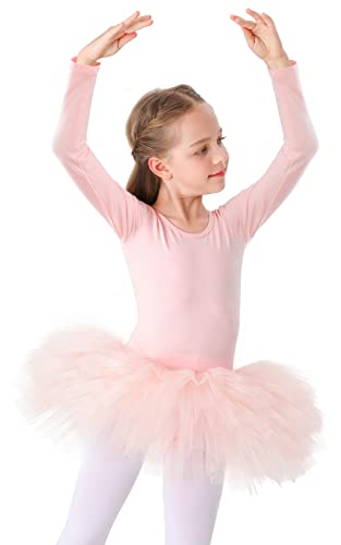 Bezioner Maillot de Danza Tutú Vestido de Ballet Gimnasia Leotardo Algodón Body Clásico para Niña (110 (100-110 cm, 3-4 años), Rosa de Manga Larga)