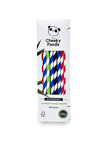 The Cheeky Panda - Pajitas de bambú de papel multicolor | Paquete de 100 pajitas | 100% biodegradable, sin plástico, ecológico, fuerte y sostenible