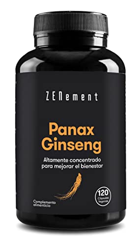 Panax Ginseng, altamente concentrado, 2375 mg, 120 Cápsulas | Mejora la concentración, memoria y resistencia atlética | 100% Ingredientes Naturales, Vegano, sin aditivos, No-GMO | Zenement