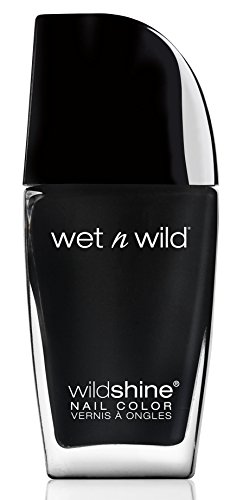 Wet n Wild - Wild Shine Nail Color - Esmalte de Uñas de Secado Rápido - Pintauñas Negro de Larga Duración - Acabado Brillante, Textura y Efecto Fabuloso - Black Creme