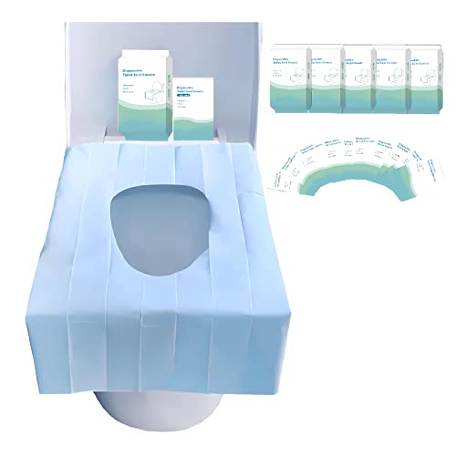 Protector WC Desechable 50Pcs, Fundas Asiento Inodoro Universal Desechables Biodegradable, Embalaje Individual Fundas WC para Niños Mujeres Embarazadas Adultos, Uso en Baños Públicos
