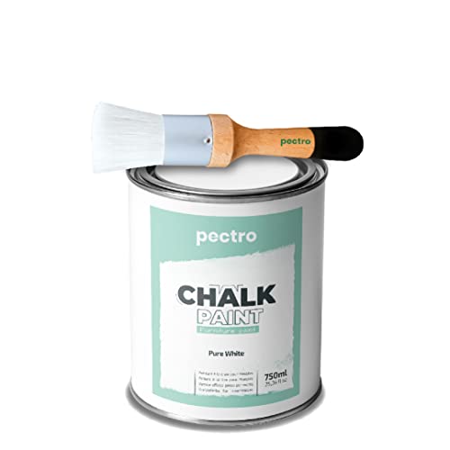 Pintura a la Tiza para Muebles 750ml + Brocha de madera especial Pack - Pintura para Muebles sin lijar - Pintura para Madera - Pintura Chalk Paint Pectro Efecto Tiza Colores (Blanco Puro)