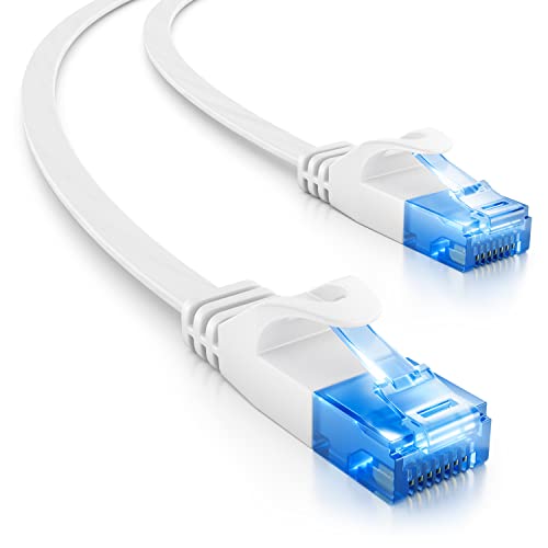 deleyCON 2m Cable de Red Plano CAT6 1000Mbit Gigabit LAN - Cat 6 RJ45 Ethernet Cable de Conexión Cable de Instalación Plano - para Internet Switch Router Modem Patch Panel - Blanco