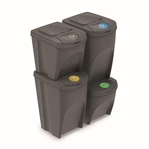Juego de 4 cubos de reciclaje (2x35L y 2x25L) Prosperplast Sortibox de plastico en color gris