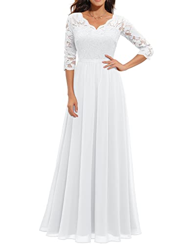 Daisyaner Elegante vestido largo de noche con cuello en V para dama de honor, Media manga-blanco, L