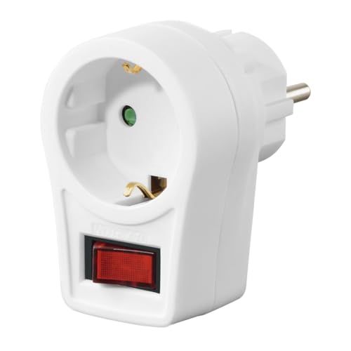 Hama Enchufe con interruptor (Adaptador de toma de corriente, con protección, para ahorrar energía, para apagar dispositivos que no se necesitan) Color Blanco, 00223212