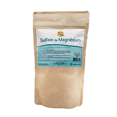 Sulfato de magnesio (Sal de Epsom) - 500 g - Útil en caso de fatiga, dificultades para dormir, estrés, dolor muscular o articular - 99,9%