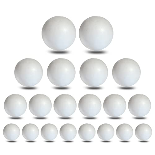 Lot de 20 Boules en polystyrène 4 Tailles : 2 x 6 cm, 4 x 5 cm, 6 x 4 cm, 8 x 3 cm.