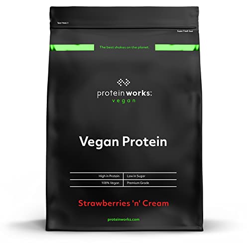Protein Works - Proteína Vegana - 100% A Base de Plantas - Sin Gluten - Bajo en Grasas - Fresas Con Nata - 1 kg
