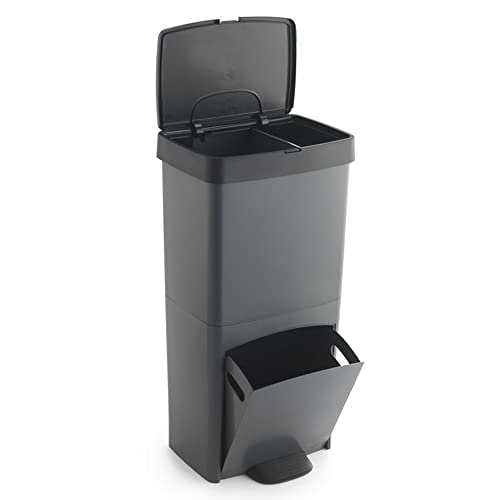 Cubo de basura o reciclaje 70L, VERTICAL, en 2 Compartimentos, Papelera para residuos, 76 cm de altura, fácil gestión