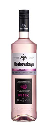 Moskovskaya Pink Vodka - Botella de vidrio de 70cl - 38% Vol. - Sabor a frambuesa y lima - Licor destilado con ingredientes naturales - Ideal para cócteles, chupitos o con hielo - Fabricado en EU