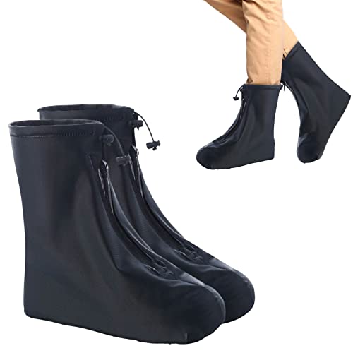 HIUOUIH Cubrebotas Impermeable Cubre Zapatos Lluvia Cubrecalzado con Suela Antideslizante y Diseño de Cremallera Funda Zapato Reutilizable Negro Protector para Días Lluvioso Nieve