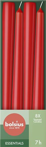 Bolsius Velas cónicas, color rojo, paquete de 8, 9.65 pulgadas, velas decorativas para el hogar, tiempo de combustión de 7 horas, sin perfume, cera vegana natural, sin aceite de palma - Valentin