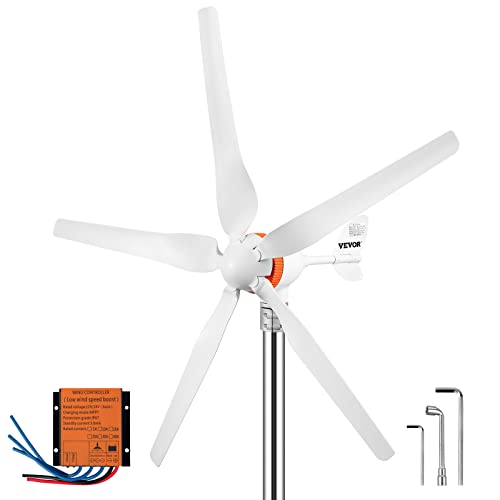 VEVOR Generador de Turbina Eólica 12 V 500 W Aerogenerador Horizontal 5 Cuchillas Velocidad Nominal 13 m/s, Kit Resistente y Durable con Controlador de Carga MPPT para Hogar, Chalets
