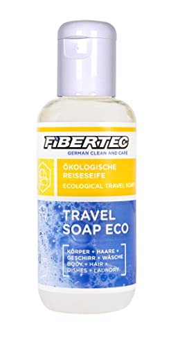 Jabón de Viaje Fibertec Mini jabón de Viaje ecológico portátil, jabón Biodegradable para Exteriores, líquido lavavajillas y detergente para Ropa 100ml