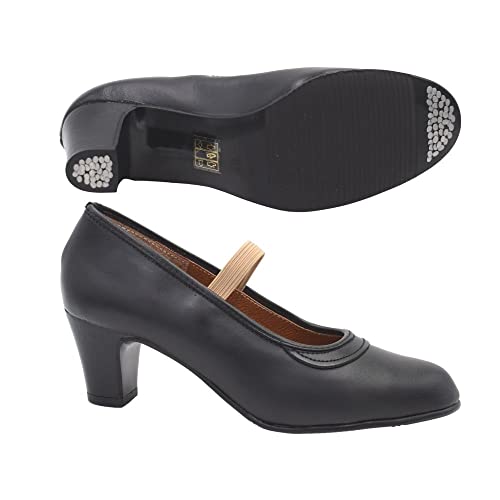 PASARELA - Zapatos de Baile Flamenco de Piel Negros con Clavos para Mujer Cuero Mujer Color: Negro Talla: 37