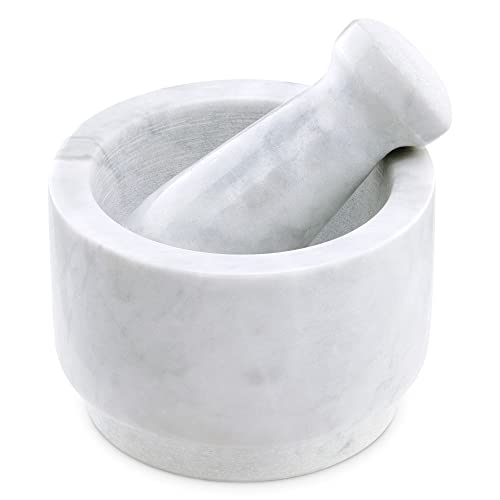 Navaris Mortero de cocina de mármol- Juego de molcajete de Ø 13 cm y pilón - Triturador manual de doble cara de piedra para moler especias salsas
