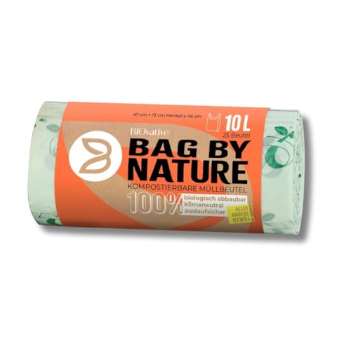 Bolsas de basura biodegradables de 10L con asa: 100 unidades, Made in Germany, resistentes al desgarro, 100% compostables en menos de 6 semanas, 100% neutras en CO2, también disponibles en 6, 20, 30L