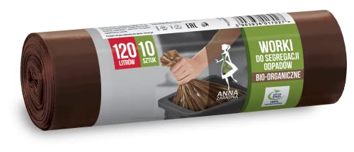 ANNA ZARADNA ST-AZ-017027 - Bolsas de basura orgánicas resistentes a la rotura 120 L | 10 unidades | Bolsas de basura para la basura doméstica oficina de plástico LDPE grueso regranulado