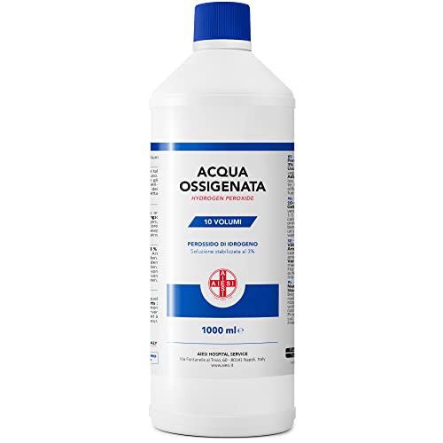 AIESI Agua Oxigenada desinfectante Ph. Eur. 3% 10 volúmenes con tapa de seguridad para niños botella de 1 litro, Made in Italy
