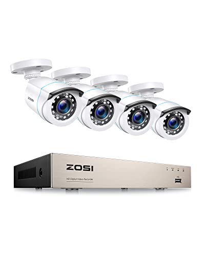 ZOSI 1080p CCTV Kit Cámaras de Vigilancia Exterior 8CH 5MP Lite Grabador DVR con (4) 2MP Cámara de Seguridad, Visión Nocturna, Acceso Remoto, sin Disco Duro