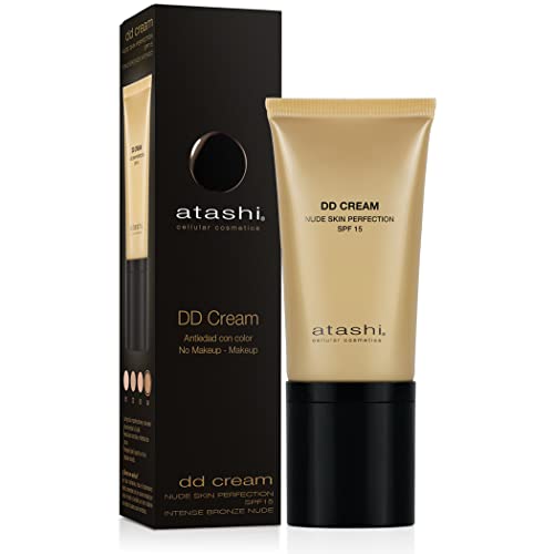 Atashi | DD Cream Antiedad, Tratamiento Antiedad con Color, No Makeup - Makeup, Atenúa Manchas y Minimiza Poros, Con Retinol, Airless, Tono Bronce Intenso