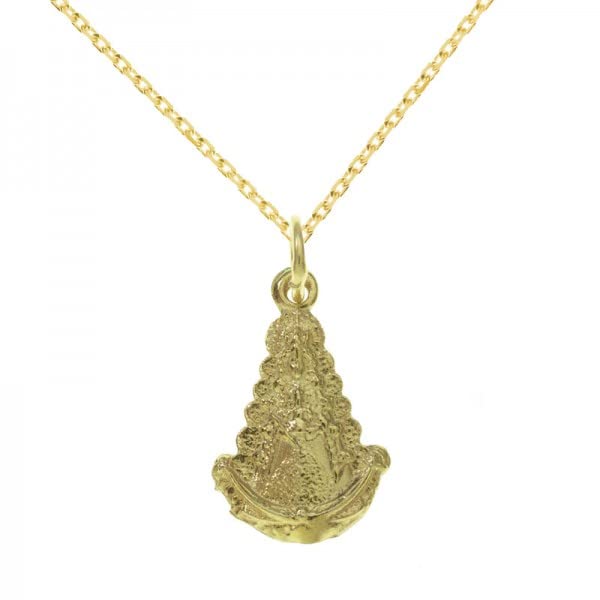 Medalla dorada Virgen del Rocío de Plata de Ley 925 con cadena - Collar Virgen del Rocío Plata 925 bañada en Oro
