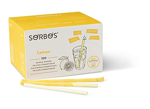 Sorbos - Pajitas comestibles con sabor a limón, sostenible, empaquetado individualmente, sin plástico, sin alérgenos, sin gluten, 100% biodegradables (paquete de 200)