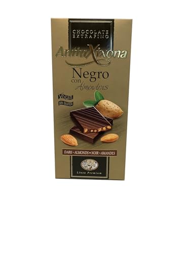 Antiu Xixona Premium - Chocolate Negro con Almendras - Gran Aroma y Sabor Equilibrado - Receta Original - Sin Gluten - Tableta 125g