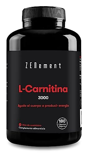 L Carnitina 3000 Cápsulas - 180 cápsulas - Aumento de Energía y resistencia –Mejora del rendimiento y la recuperación- Suplemento Deportivo- 750mg por cápsula - Zenement
