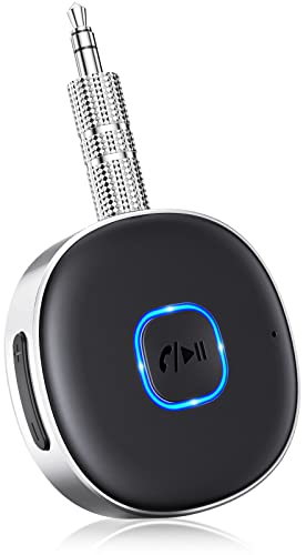 Mohard Receptor Bluetooth 5.3, AUX Adaptador Bluetooth Coche Audio Jack 3.5mm para Estéreo Domestico/Altavoz/Auriculares con Cable, Llamadas Manos Libres y Conexión Dual, Tiempo de Reproducción 16H