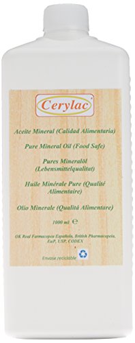 Cerylac Aceite Mineral para Madera, Pizarra o Piedra - 1000 ml. Calidad alimentaria. Aprobado por la Real Farmacopea Española.