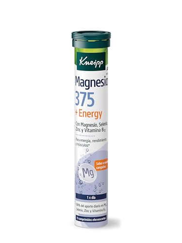 Kneipp Magnesium 375 + Energy , Complemento de Magnesio, Vitamina B12, Selenio y Zinc, Reduce el Cansancio, Aporta Enería y Aumenta las Defensas, Efervescentes, 15 Comprimidos