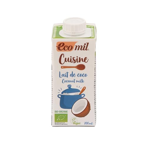 Ecomil - Cuisine Coco, Crema de Coco Bio, Salsa de Coco para cocinar, Nata Bio de Coco, Ingredientes de Agricultura Ecológica - 200 ml