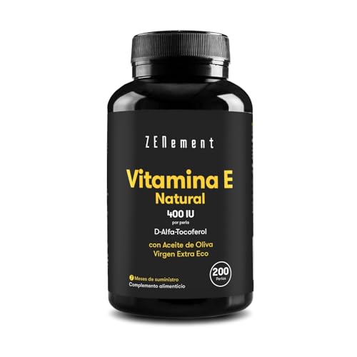Vitamina E Natural - 400 UI de Vitamina E bioactiva por cápsula - 200 Cápsulas (Para 7 meses de suministro) - D-alfa-tocoferol con AOVE- Potente antioxidante - Protege las celulas del estres oxidativo