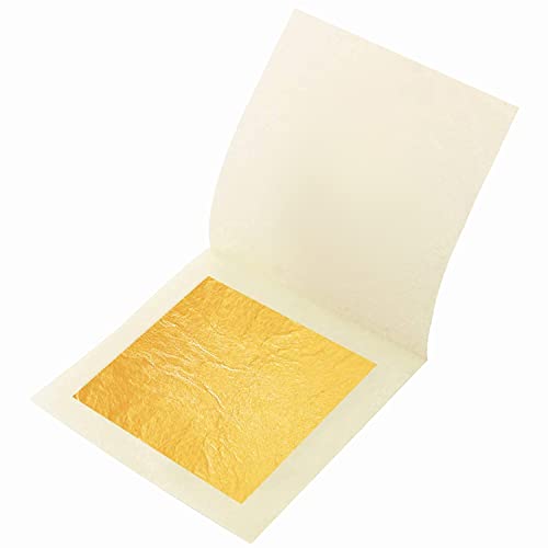 Hojas de hojas de oro de 24 quilates, 4.33x4.33 cm, paquete de 10 hojas de hojas de oro comestibles para pasteles, postres, arte y manualidades, máscaras faciales y arte de uñas... (10 hojas)