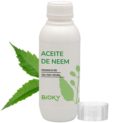 Bioky Aceite de Neem 1 Litro - 100% Puro - Virgen y Natural - Prensado en frío - Múltiples Usos: para Plantas y Hogar - Extracto de Neem Protector Natural contra Insectos y Plagas - Máx Concentración