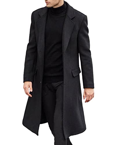 ECDAHICC Abrigo de lana para hombre, informal, ajustado, con cuello de muesca, abrigo de un solo pecho, abrigo de invierno cálido, Negro , XL