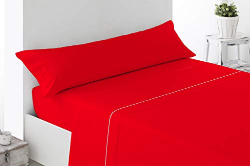 Energy Colors Textil - Hogar Juego SÁBANAS DE Verano Lisas (3 Piezas) para Cama Grande de 150 x 190/200 cm (LIQUIDACIÓN) (Beis/Rojo)
